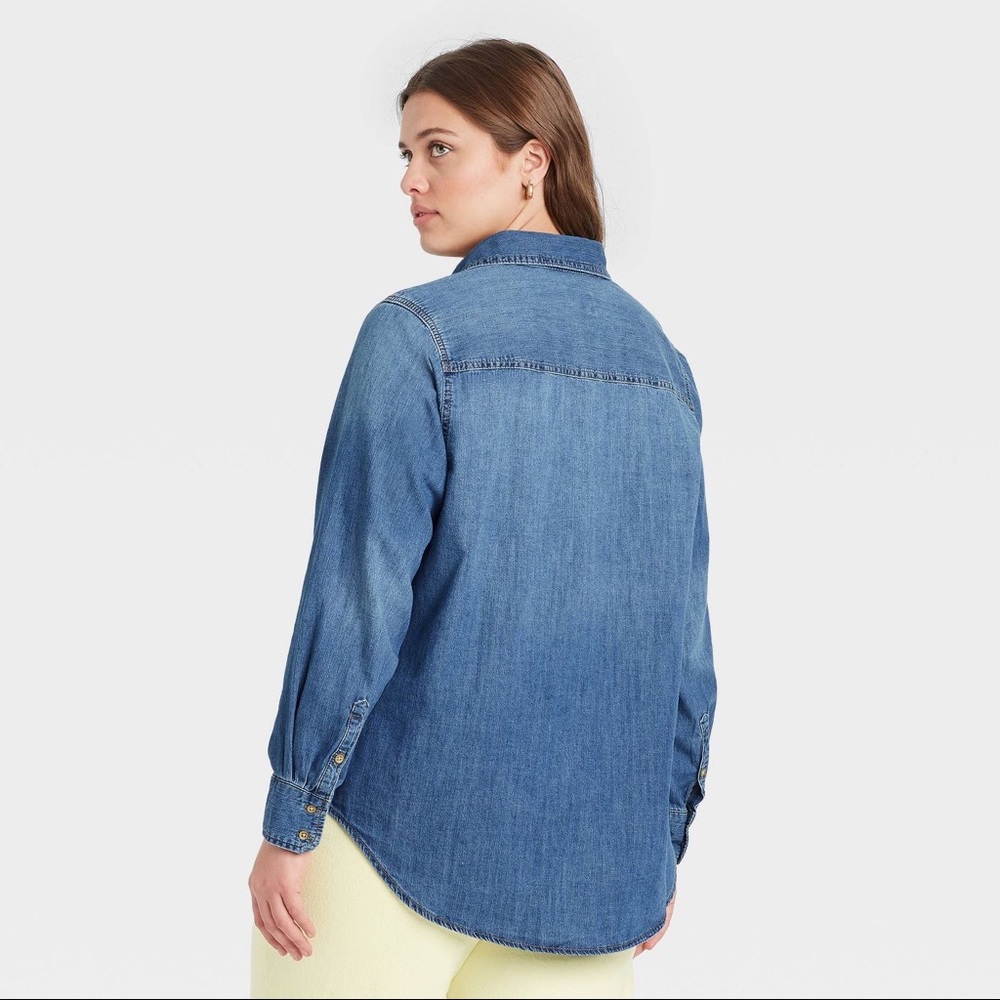 Women Long Sleeve Denim Jeans Woven Top XXL - Picture 3 of 5